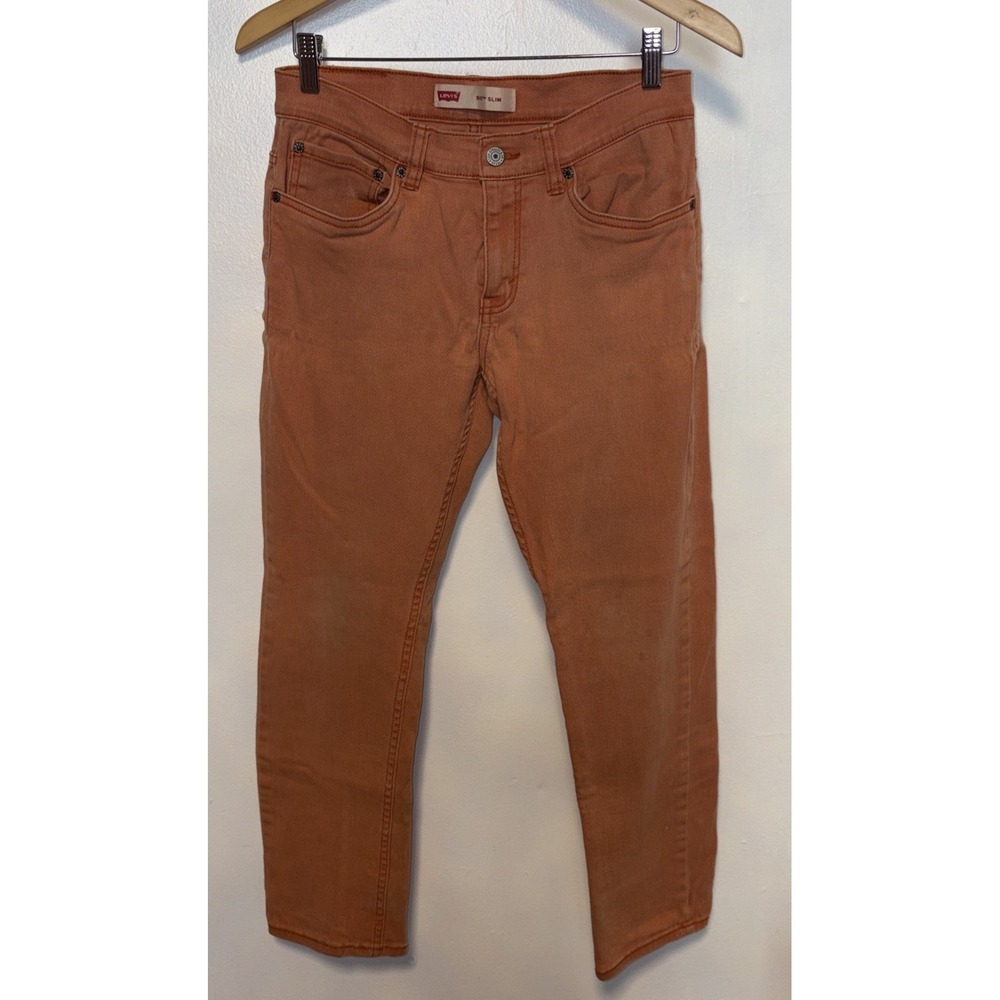 Levi's 511 Jeans Size 16 Regular W28"‎ x L28" Slim Orange Stretch Denim Pants